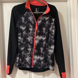 Mondetta Watercolor Athletic Track Jacket Med Black, Pink & Grey Front Zip